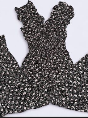 Smocked Floral Black Pink Junpsuit - Max Studio - S
